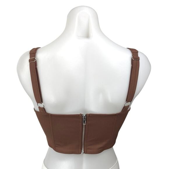 Reoria Women's Brown Sleeveless Square Neck Bustier Corset Crop Top Size L - Picture 2 of 3